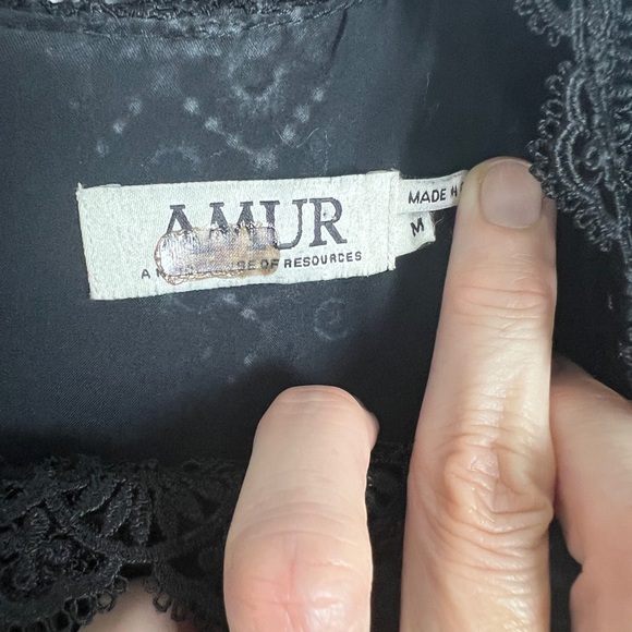 AMUR Pandora Black Lace Chiffon Cutout Shoulder Whimsygoth Victorian Blouse Sz M - Picture 12 of 14